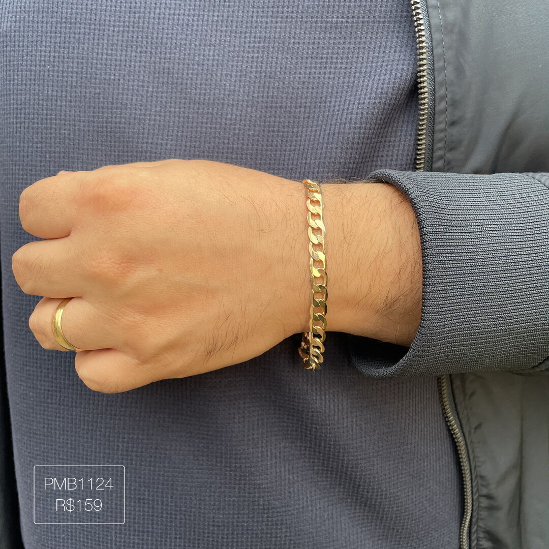 Pulseira Elo Grumet GG Luxo Lisa Dourada